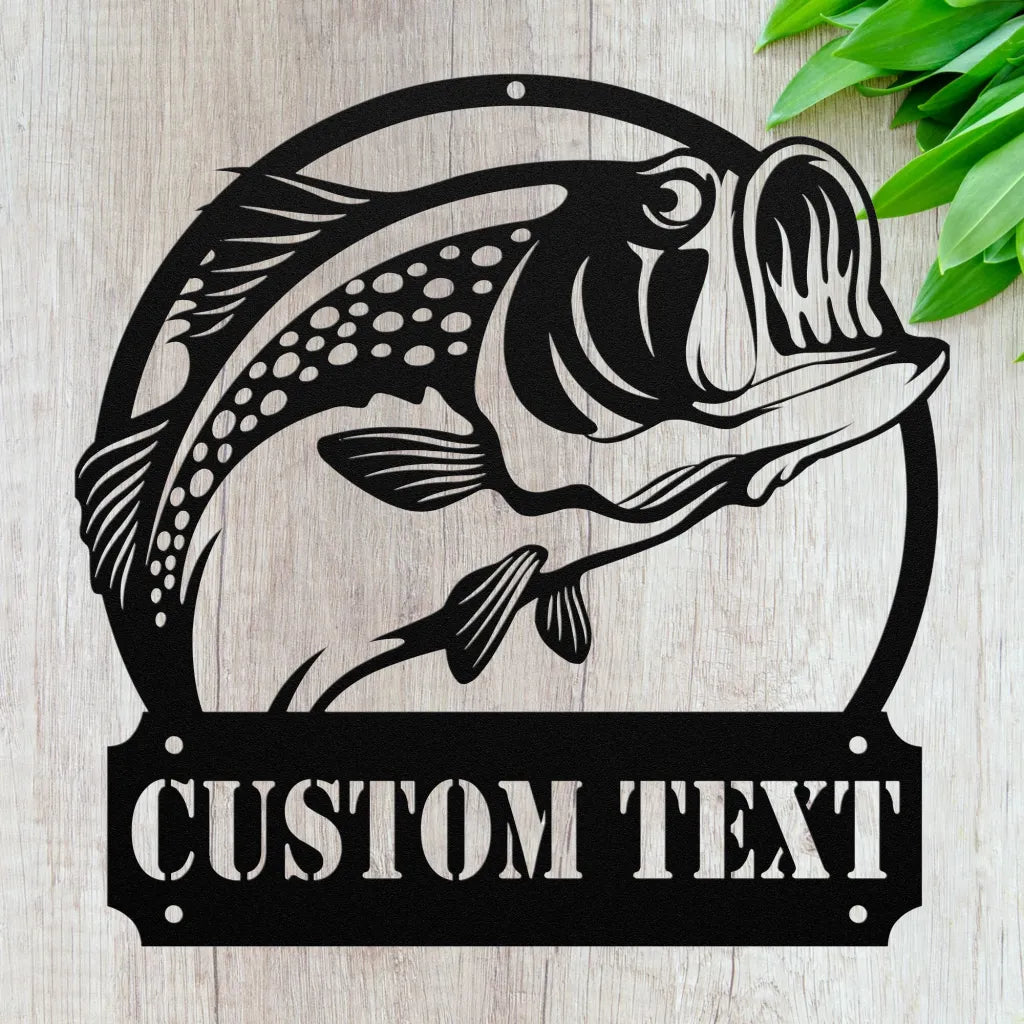 Personalized Bass Fish Metal Wall Art Custom Bass Fishing Sign