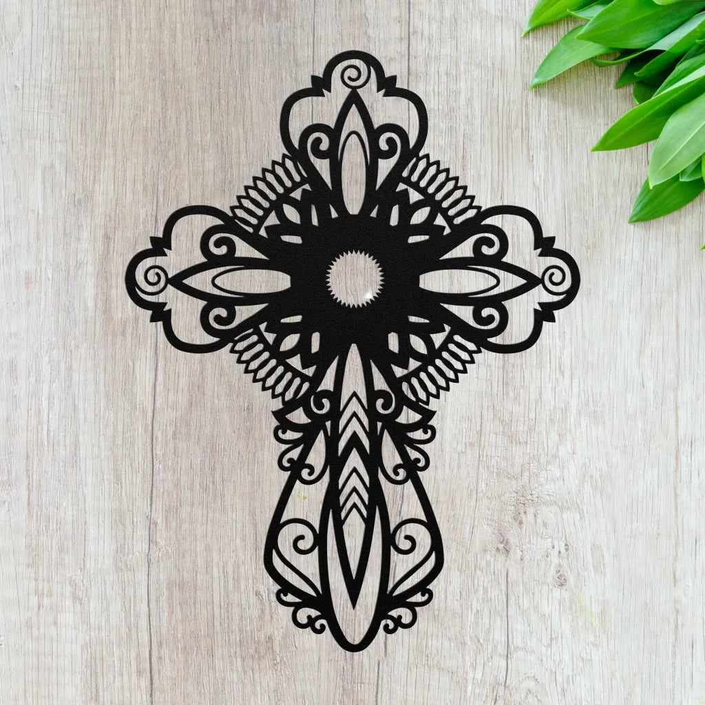 Catholic Metal Wall Art | Christian Cross Metal Door Sign -