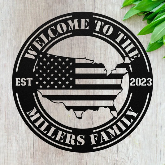Custom American Flag Metal Sign - Personalized United States