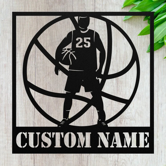 Custom Basketball Name and Number Metal Sign For Kids Room -