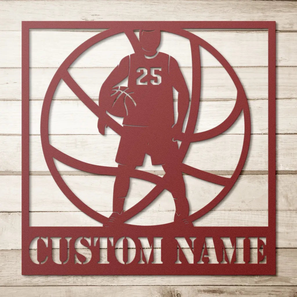 Custom Basketball Name and Number Metal Sign For Kids Room -