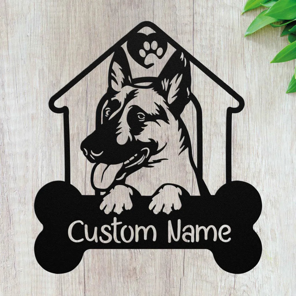 Custom Belgian Malinois Metal Art - Personalized Dog Name