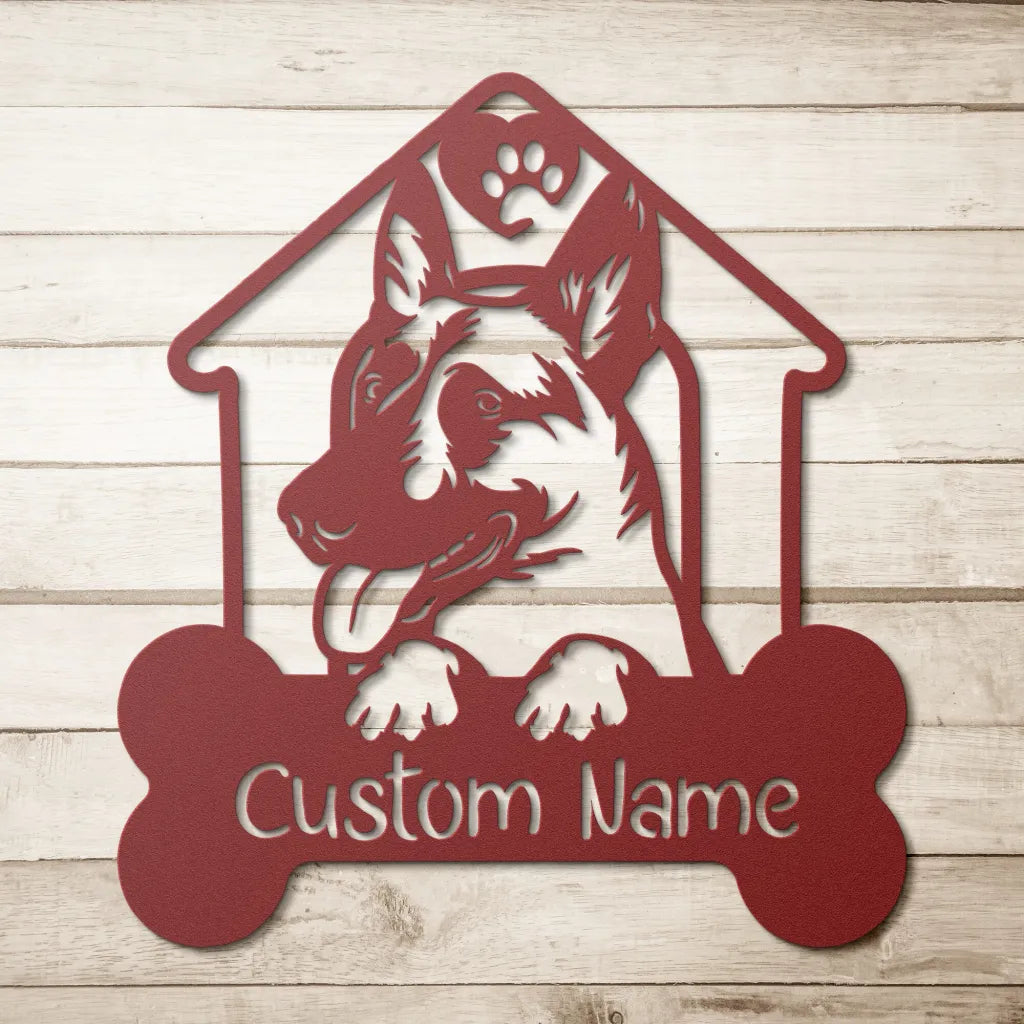 Custom Belgian Malinois Metal Art - Personalized Dog Name