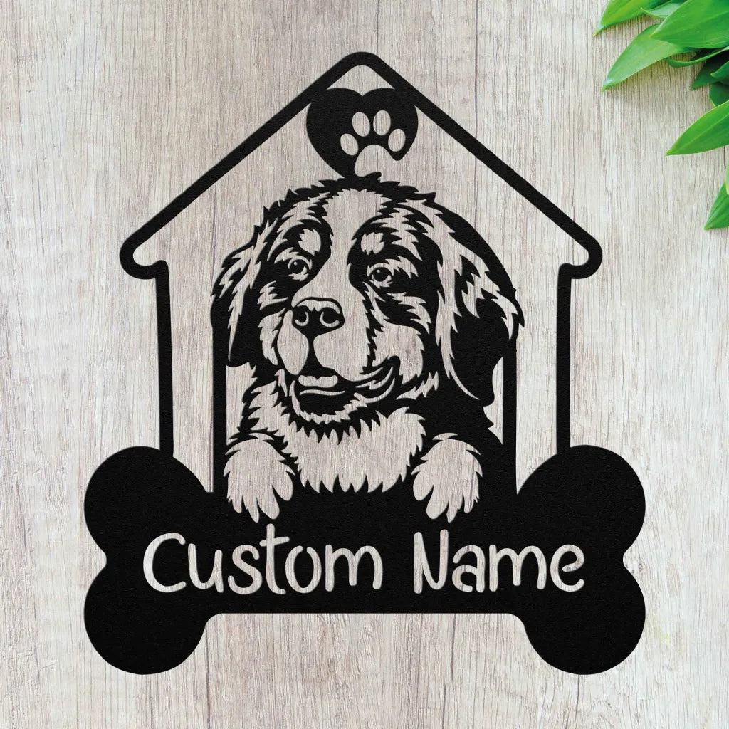 Custom Bernese Mountain Metal Art - Personalized Dog Name