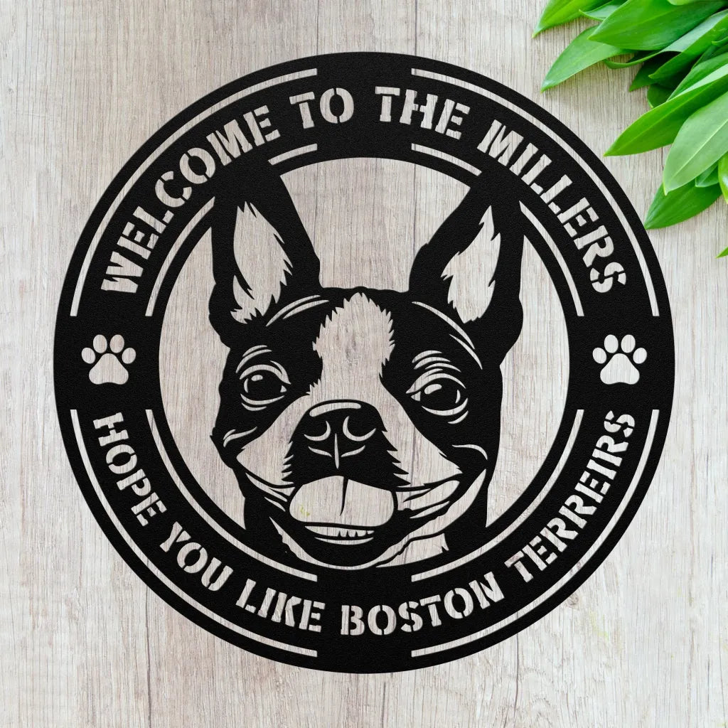 Custom Boston Terrier Metal Art - Dog Sign For Front Door -