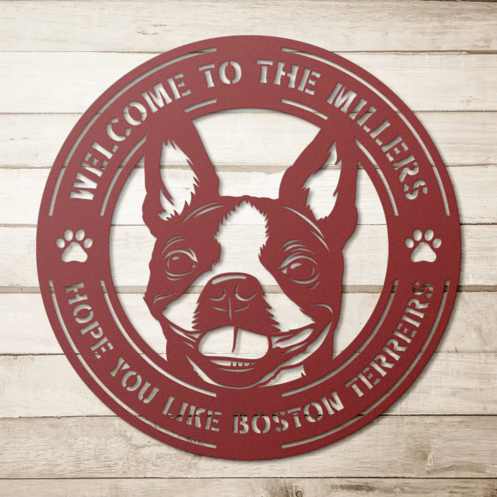 Custom Boston Terrier Metal Art - Dog Sign For Front Door -