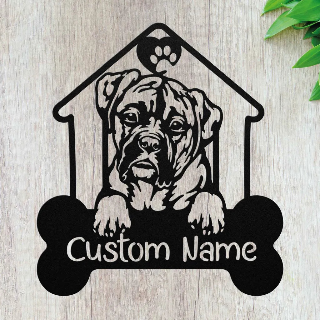 Custom Boxer Dog Metal Art - Personalized Dogs Name Welcome