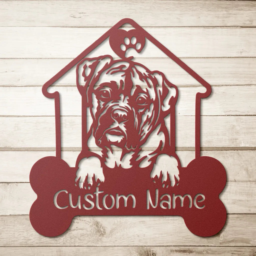 Custom Boxer Dog Metal Art - Personalized Dogs Name Welcome