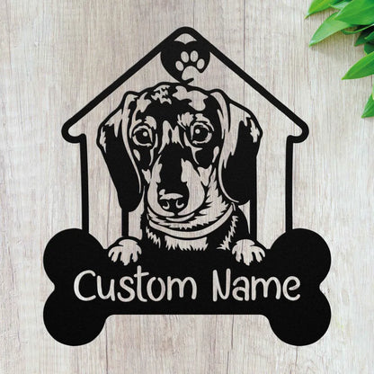 Custom Dachshund Metal Art - Personalized Dog Name Welcome