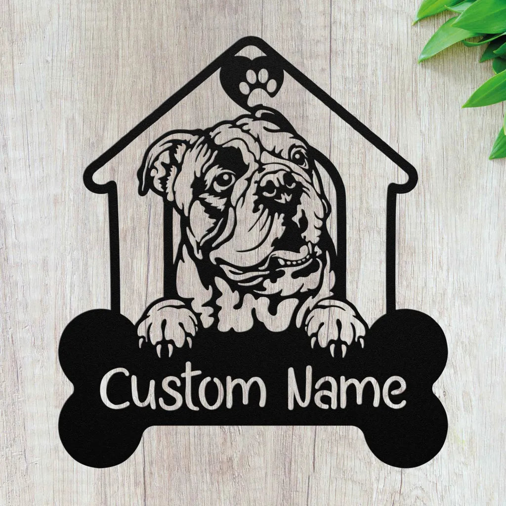 Custom English Bulldog Metal Art - Personalized Dog Name