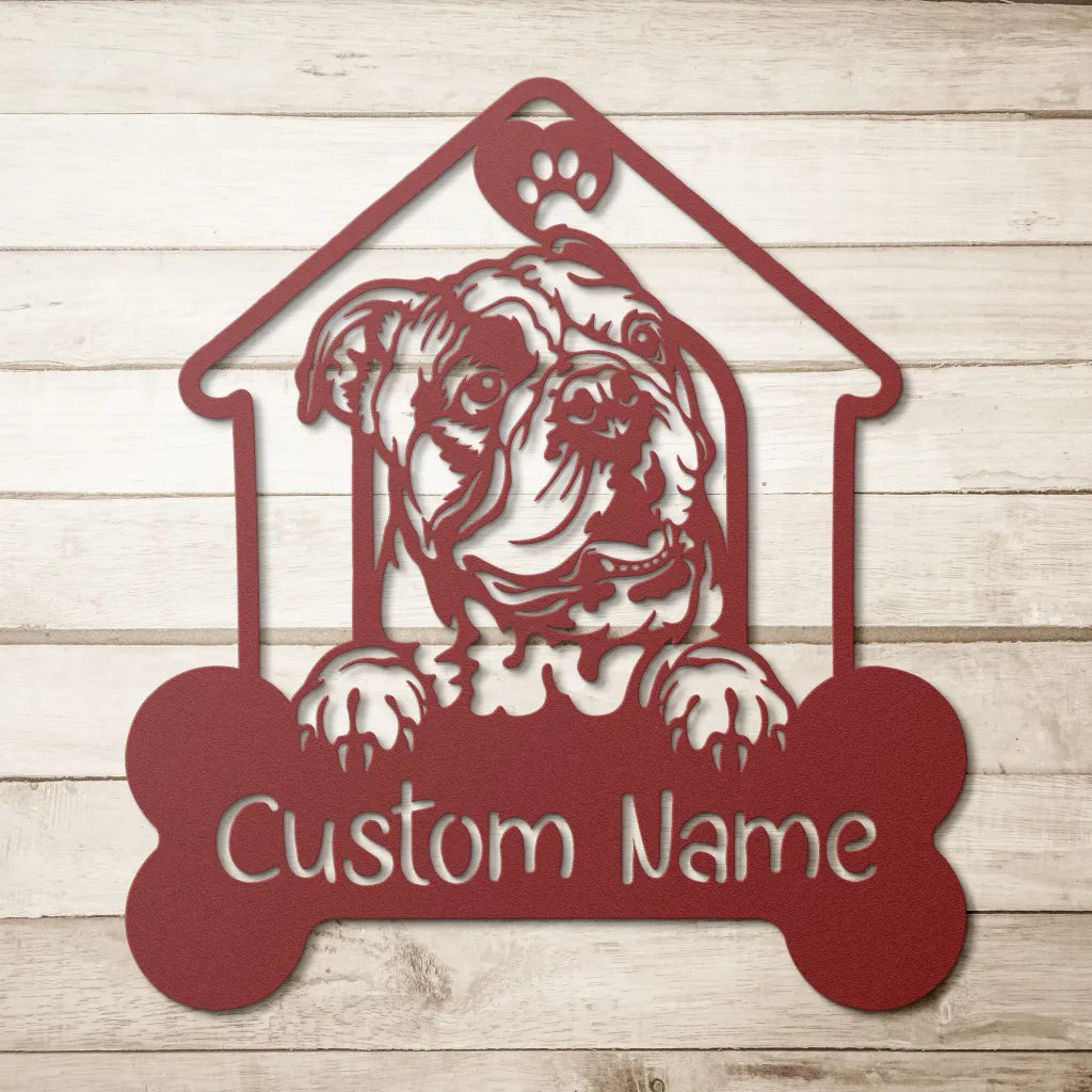 Custom English Bulldog Metal Art - Personalized Dog Name