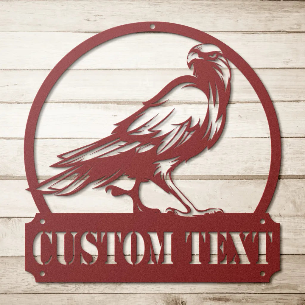 Custom Falcon Metal Wall Art - Personalized Hawk Sign - Red