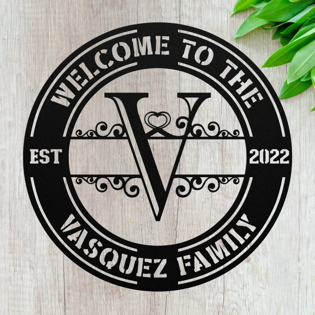 Custom Family Name Initial V Sign - Personalized Letter