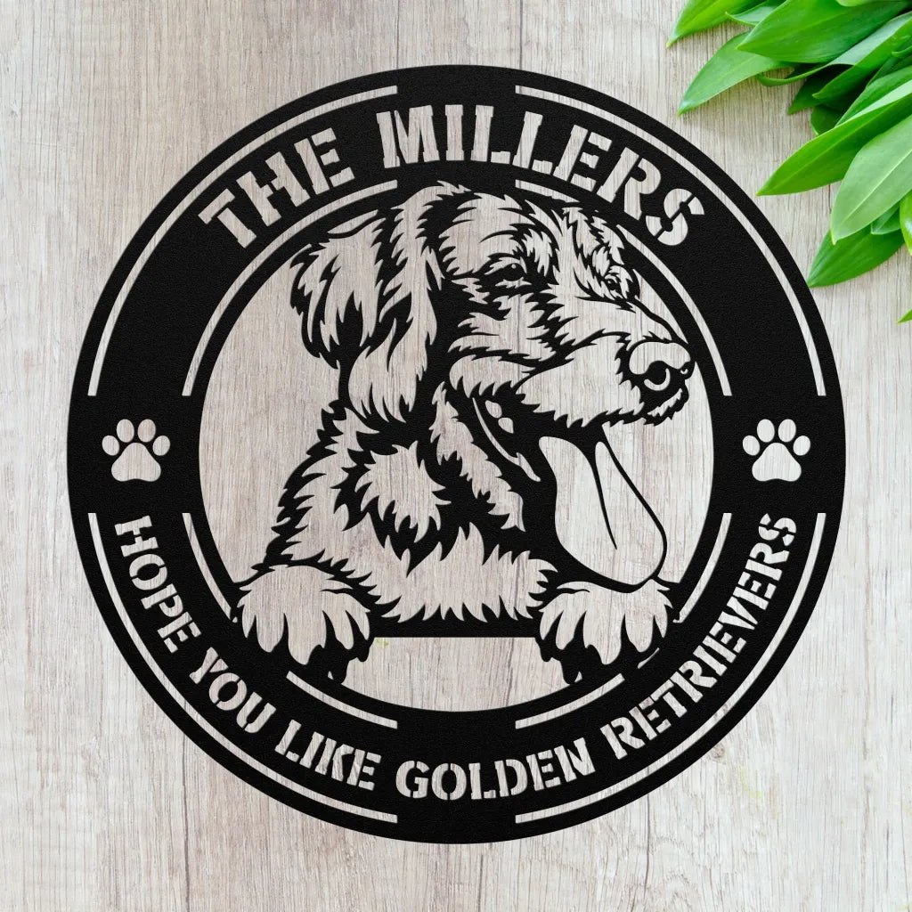 Custom Golden Retriever Metal Art - Personalized Dog Sign