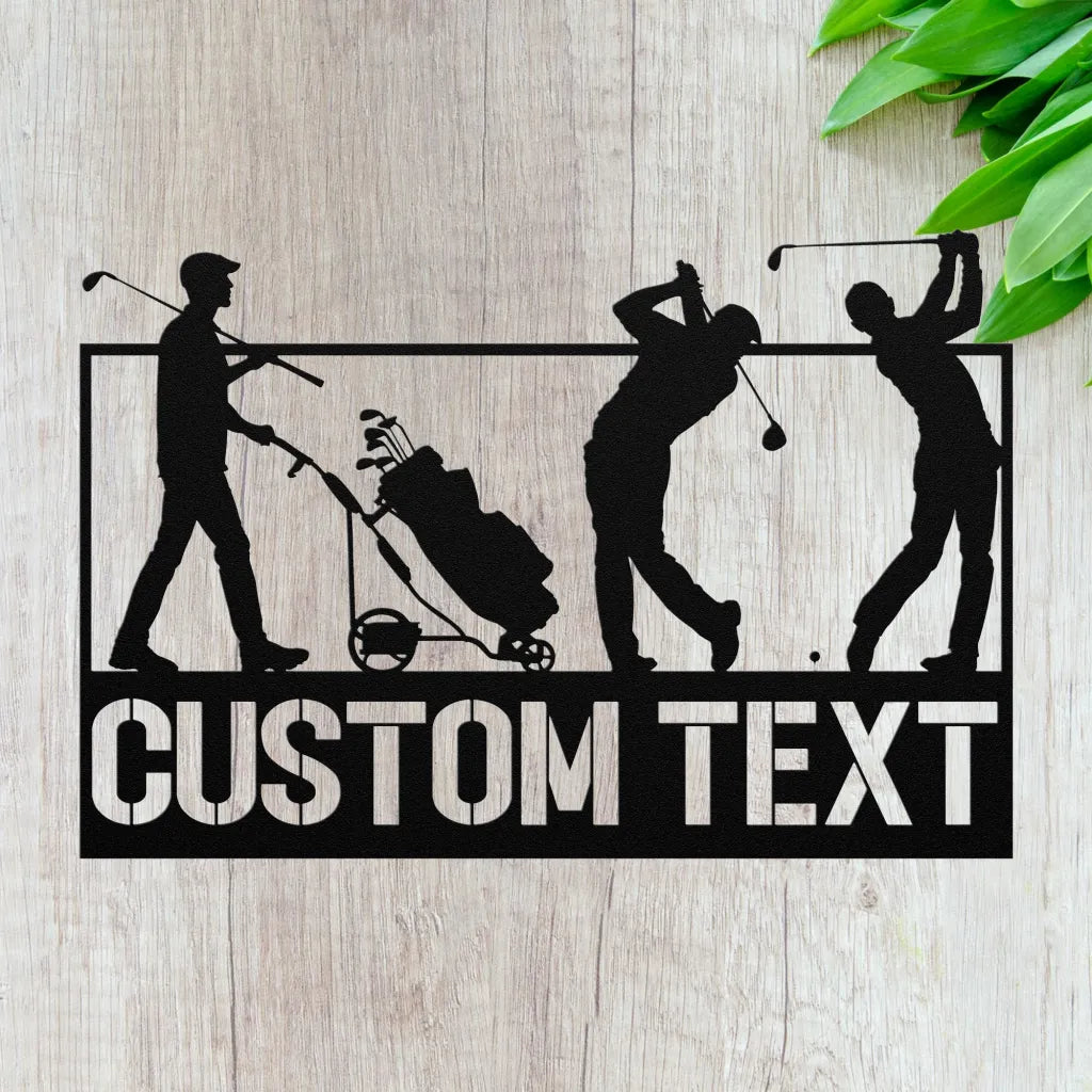 Custom Golfer Metal Sign Golf Player Gifts For Men - Black /