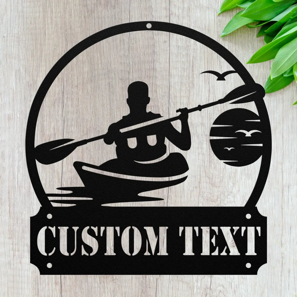 Custom Kayaking Metal Art - Personalized Kayak Sign - Black