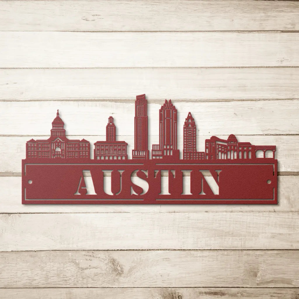 Custom Metal Austin Sign - Personalized City Skyline Wall