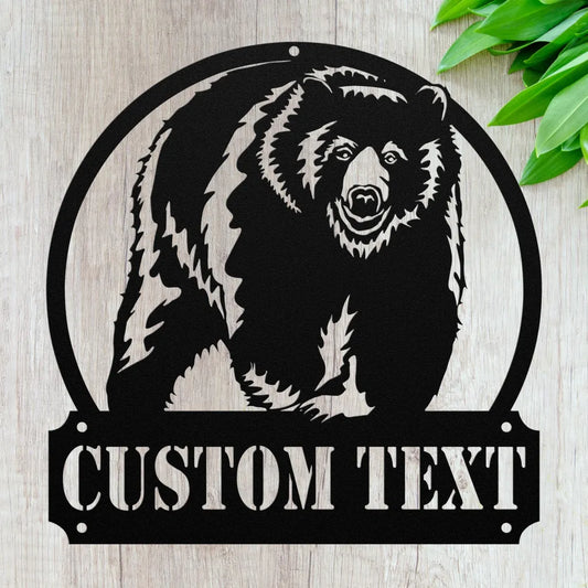 Custom Metal Bear Sign - Personalized Black Bear Metal Wall