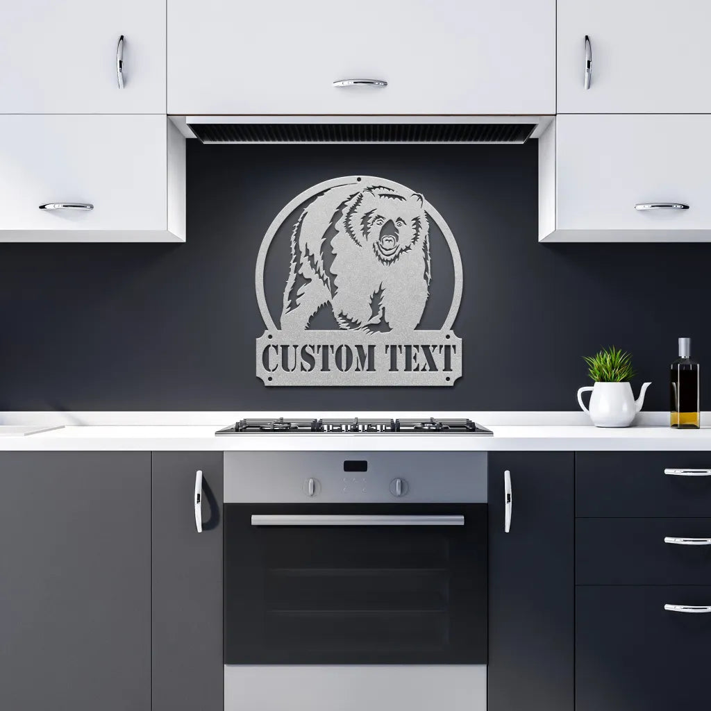 Custom Metal Bear Sign - Personalized Black Bear Metal Wall