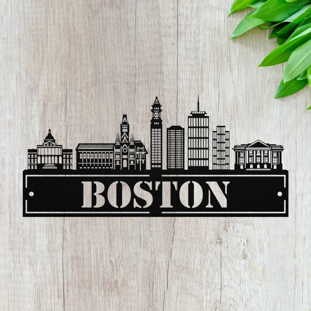 Custom Metal Boston Sign - Personalized City Skyline Wall