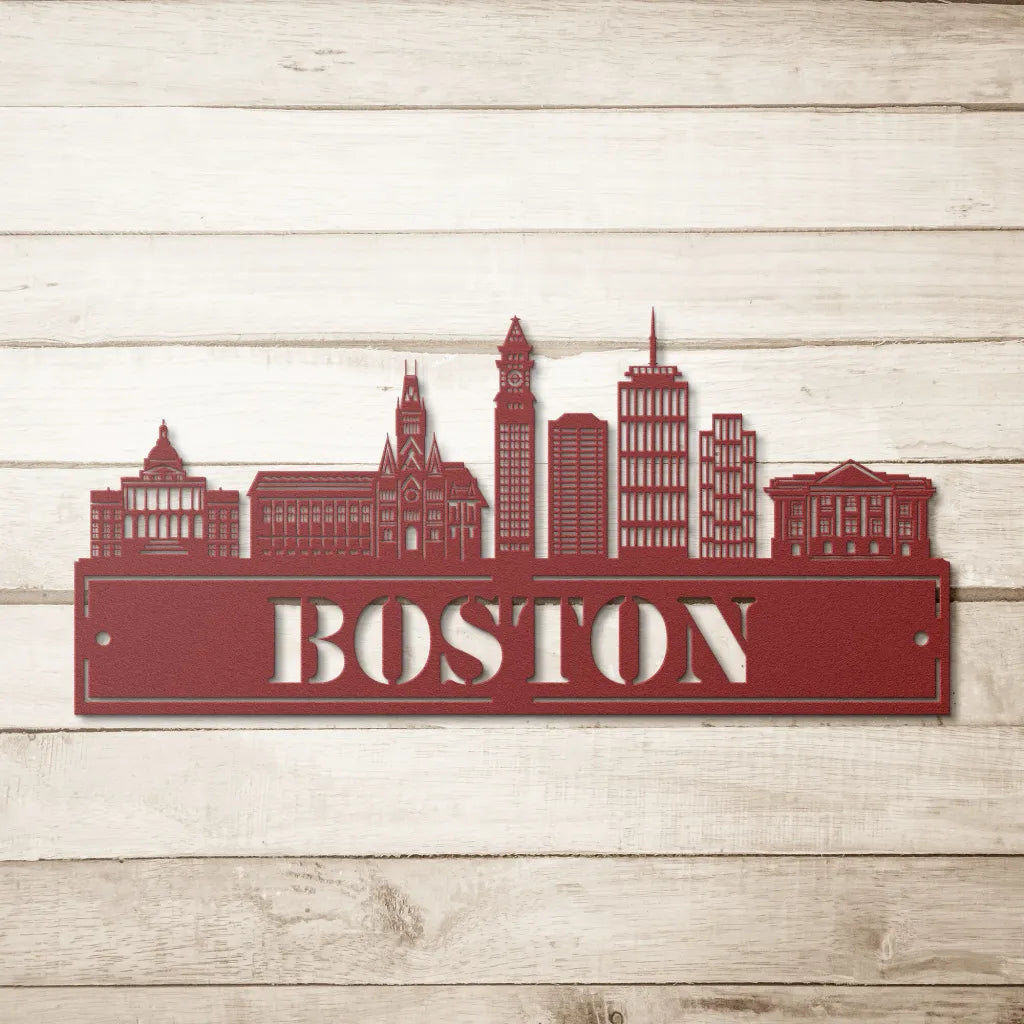 Custom Metal Boston Sign - Personalized City Skyline Wall