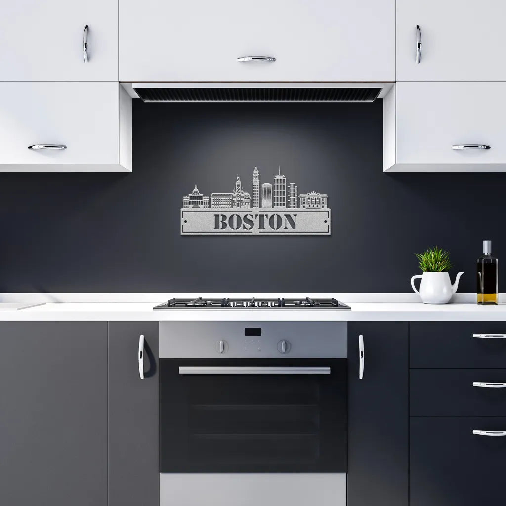 Custom Metal Boston Sign - Personalized City Skyline Wall