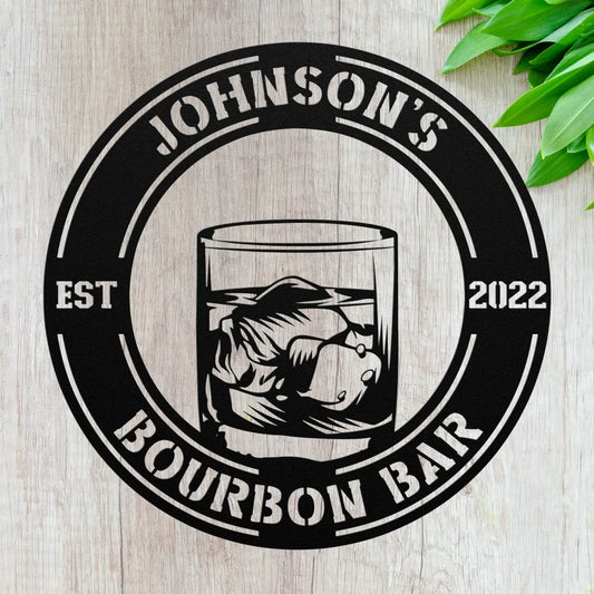Custom Metal Bourbon Bar Sign - Personalized Whiskey Wall
