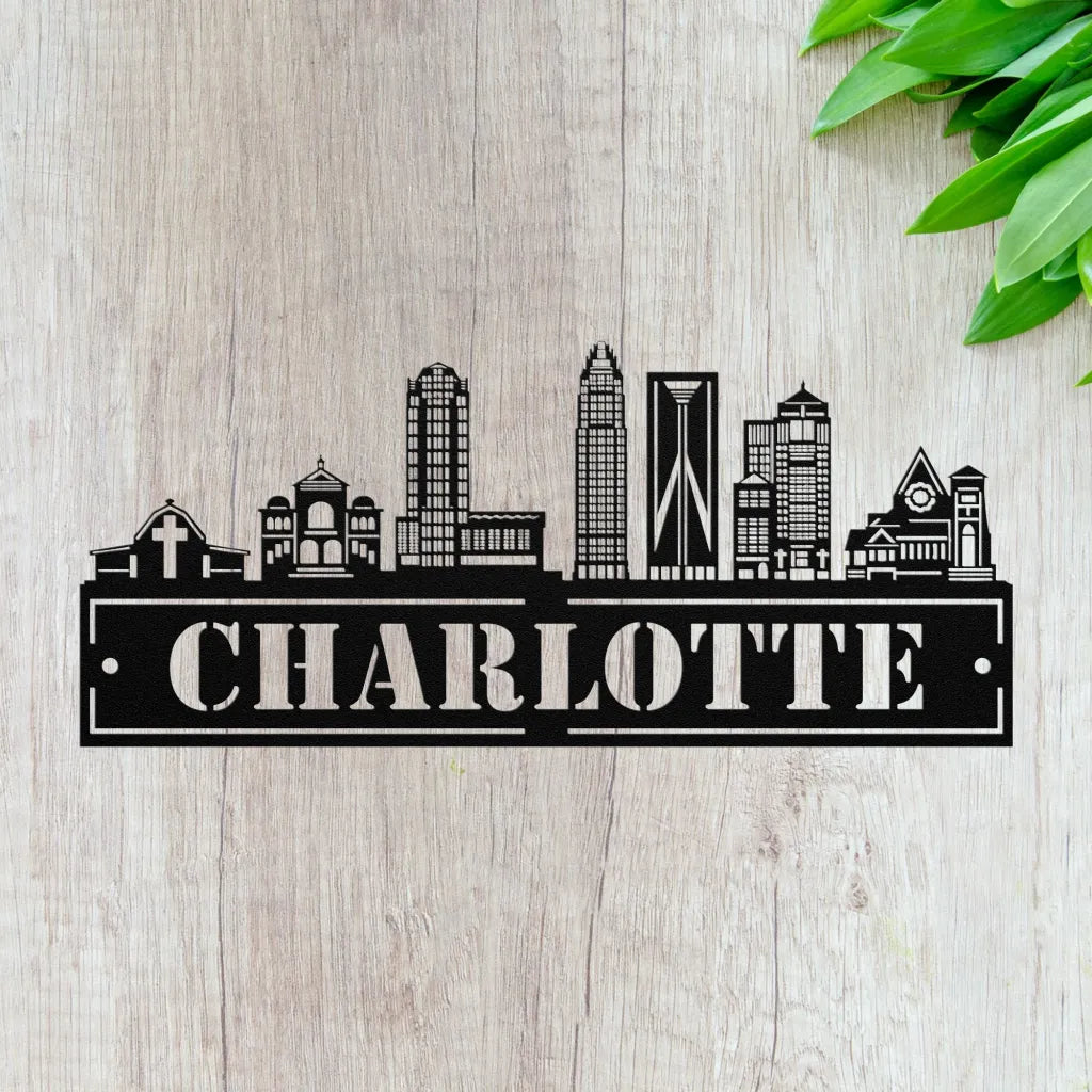 Custom Metal Charlotte Sign - Personalized Charlotte Skyline