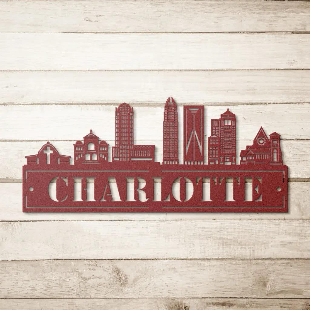 Custom Metal Charlotte Sign - Personalized Charlotte Skyline