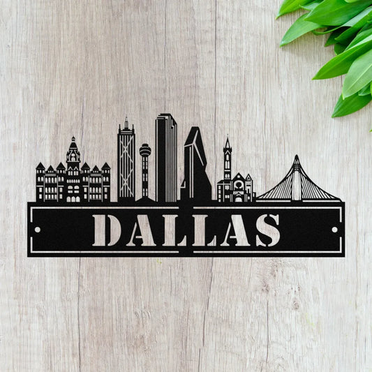 Custom Metal Dallas Sign - Personalized Dallas Skyline Wall