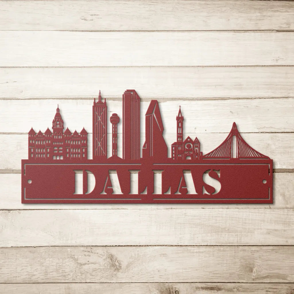 Custom Metal Dallas Sign - Personalized Dallas Skyline Wall