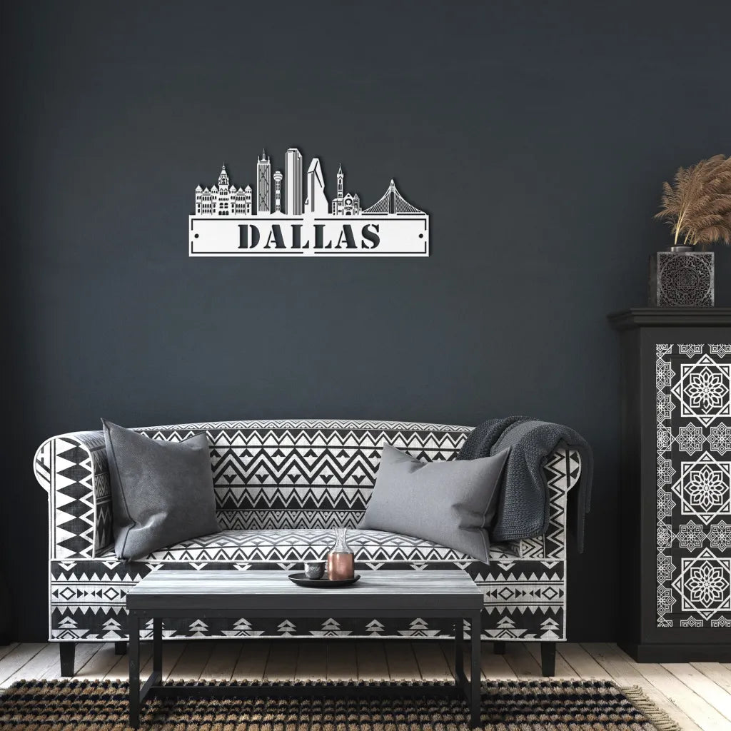 Custom Metal Dallas Sign - Personalized Dallas Skyline Wall