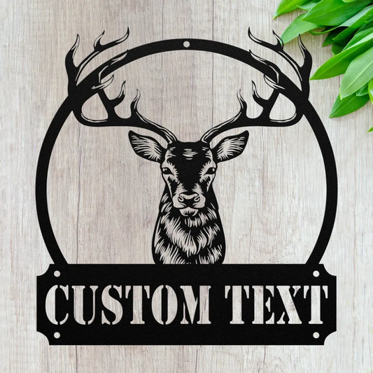 Custom Metal Deer Head Sign - Personalized Deer Decor For