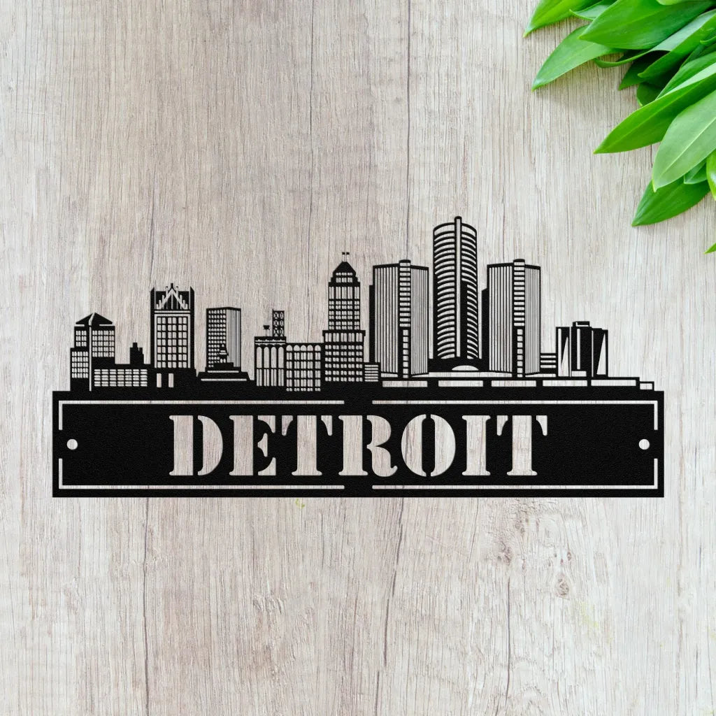 Custom Metal Detroit Sign - Personalized Detroit Skyline