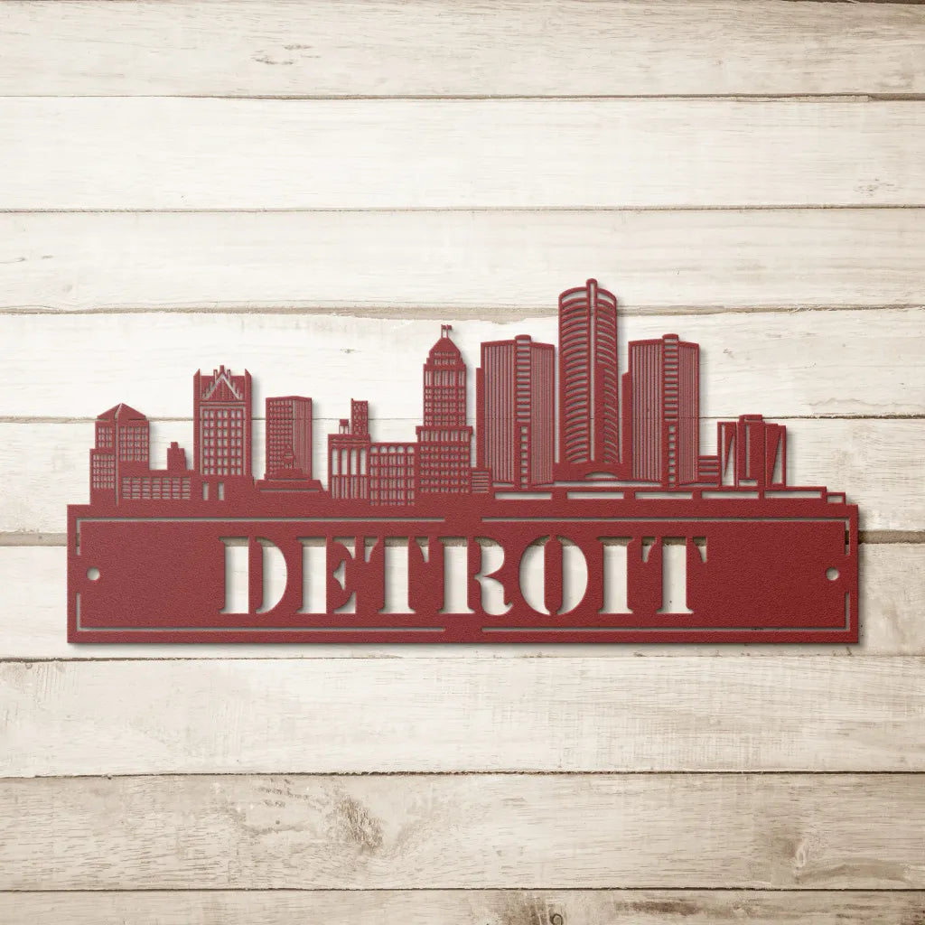 Custom Metal Detroit Sign - Personalized Detroit Skyline