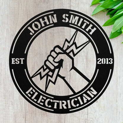 Custom Metal Electrician Sign - Personalized Lineman Wall