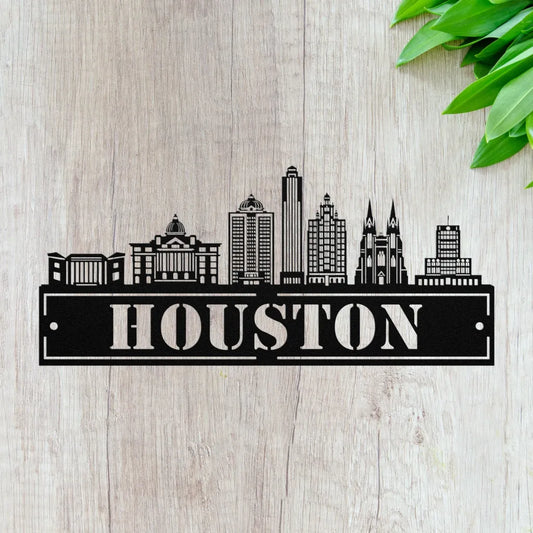 Custom Metal Houston Sign - Personalized City Skyline Wall