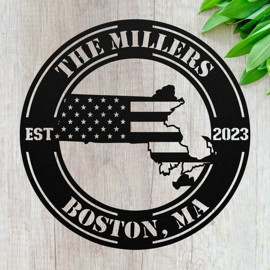 Custom Metal Massachusetts Home Sign - Personalized MA State