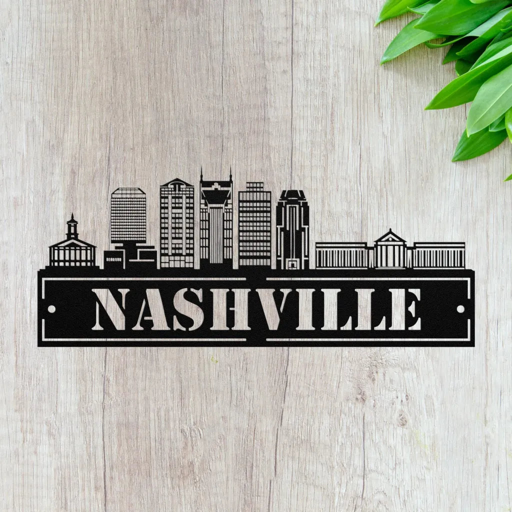 Custom Metal Nashville Sign - Personalized City Skyline Wall