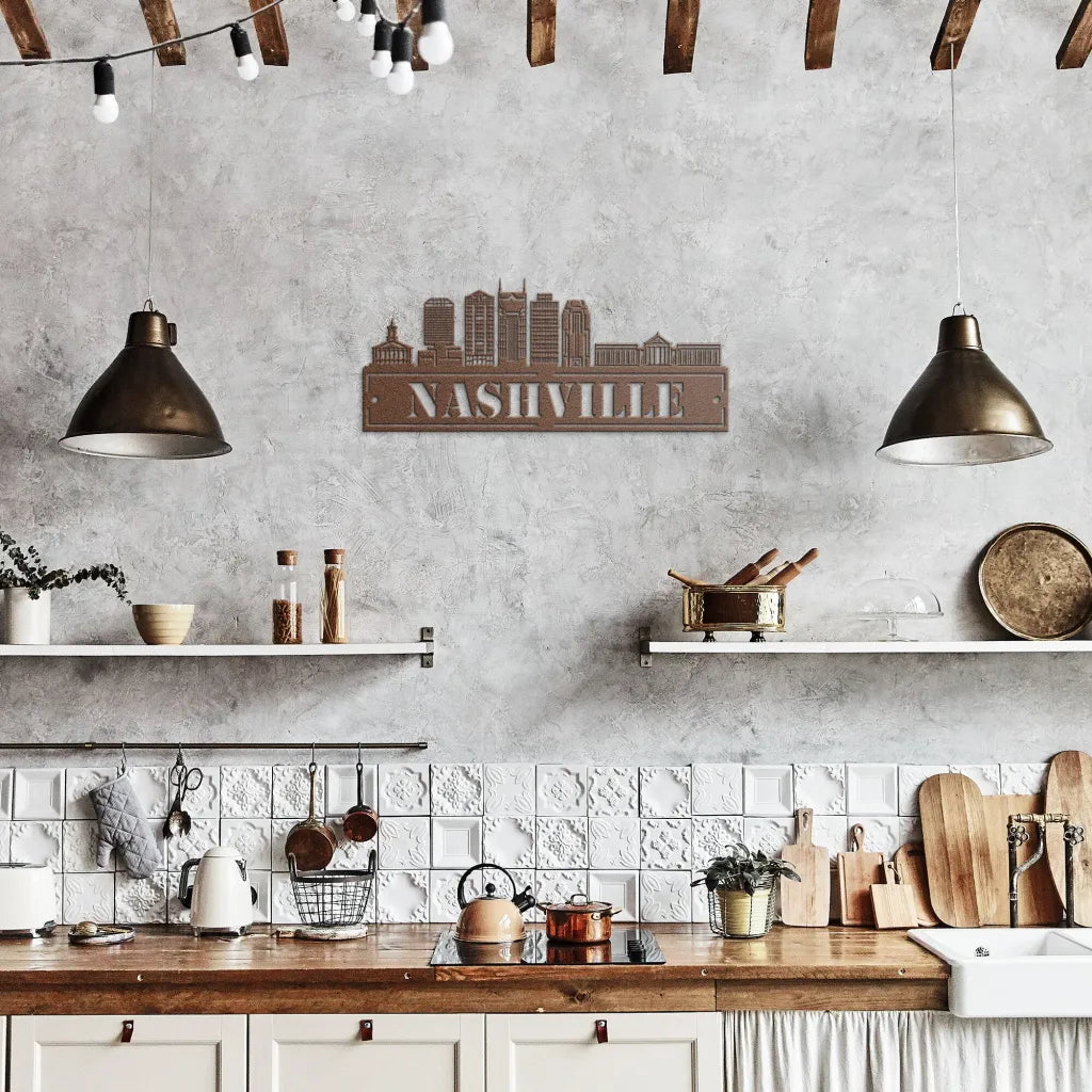 Custom Metal Nashville Sign - Personalized City Skyline Wall