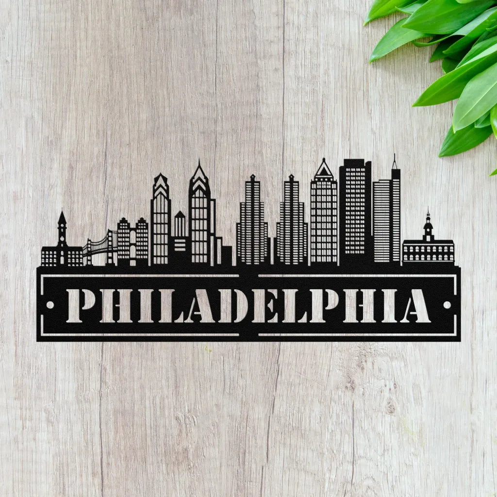 Custom Metal Philadelphia Sign - Personalized City Skyline