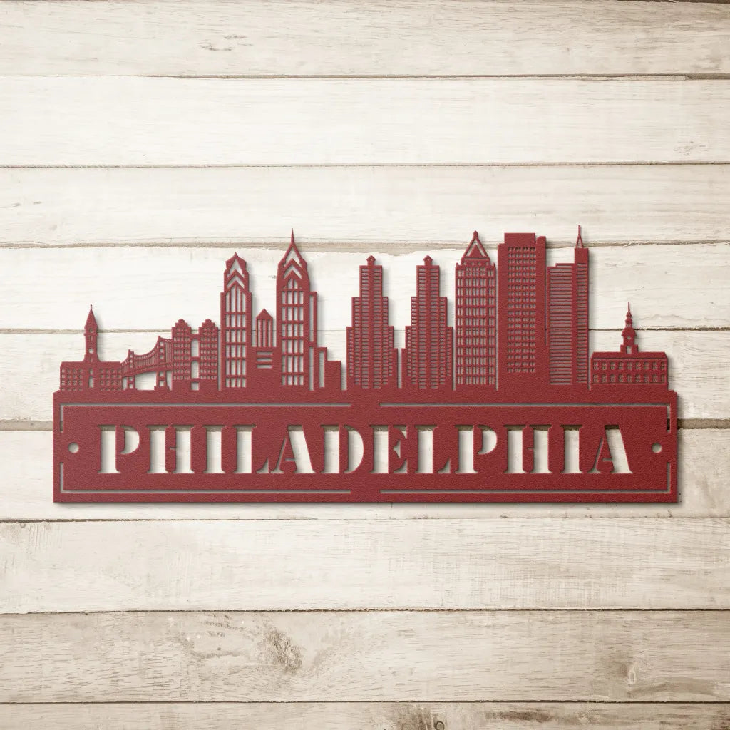 Custom Metal Philadelphia Sign - Personalized City Skyline