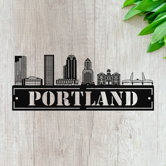 Custom Metal Portland Sign - Personalized City Skyline Wall