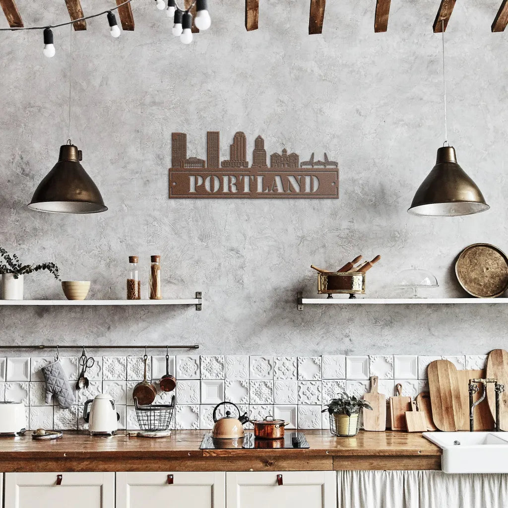 Custom Metal Portland Sign - Personalized City Skyline Wall