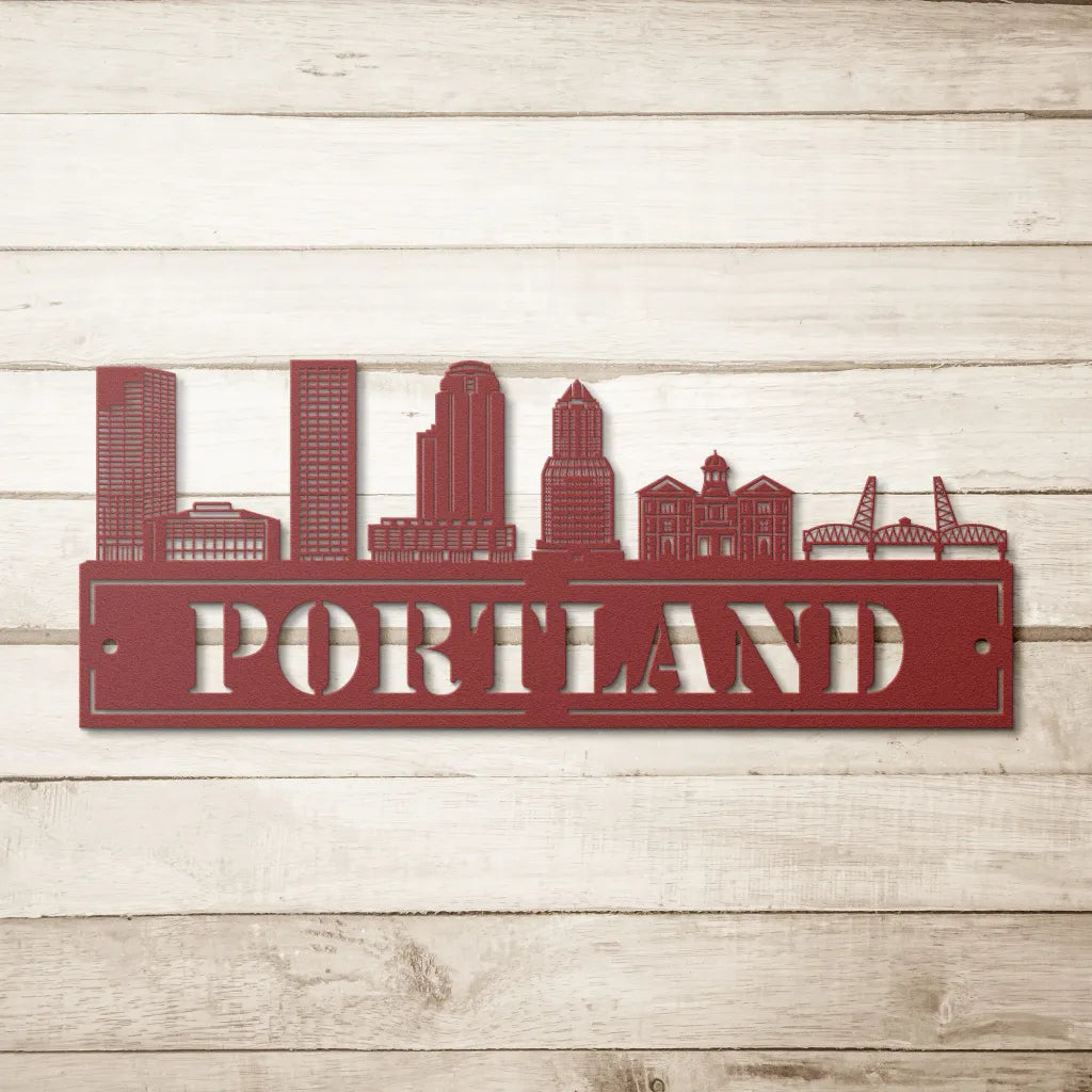 Custom Metal Portland Sign - Personalized City Skyline Wall