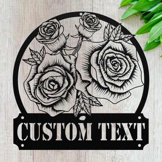 Custom Metal Rose Wall Art - Personalized Rose Garden Sign -
