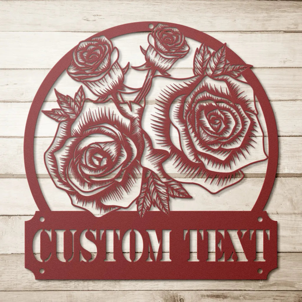 Custom Metal Rose Wall Art - Personalized Rose Garden Sign -