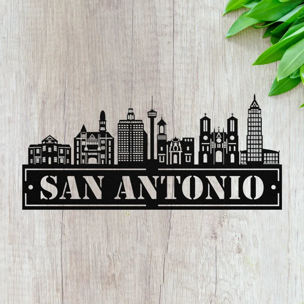 Custom Metal San Antonio Sign - Personalized City Skyline