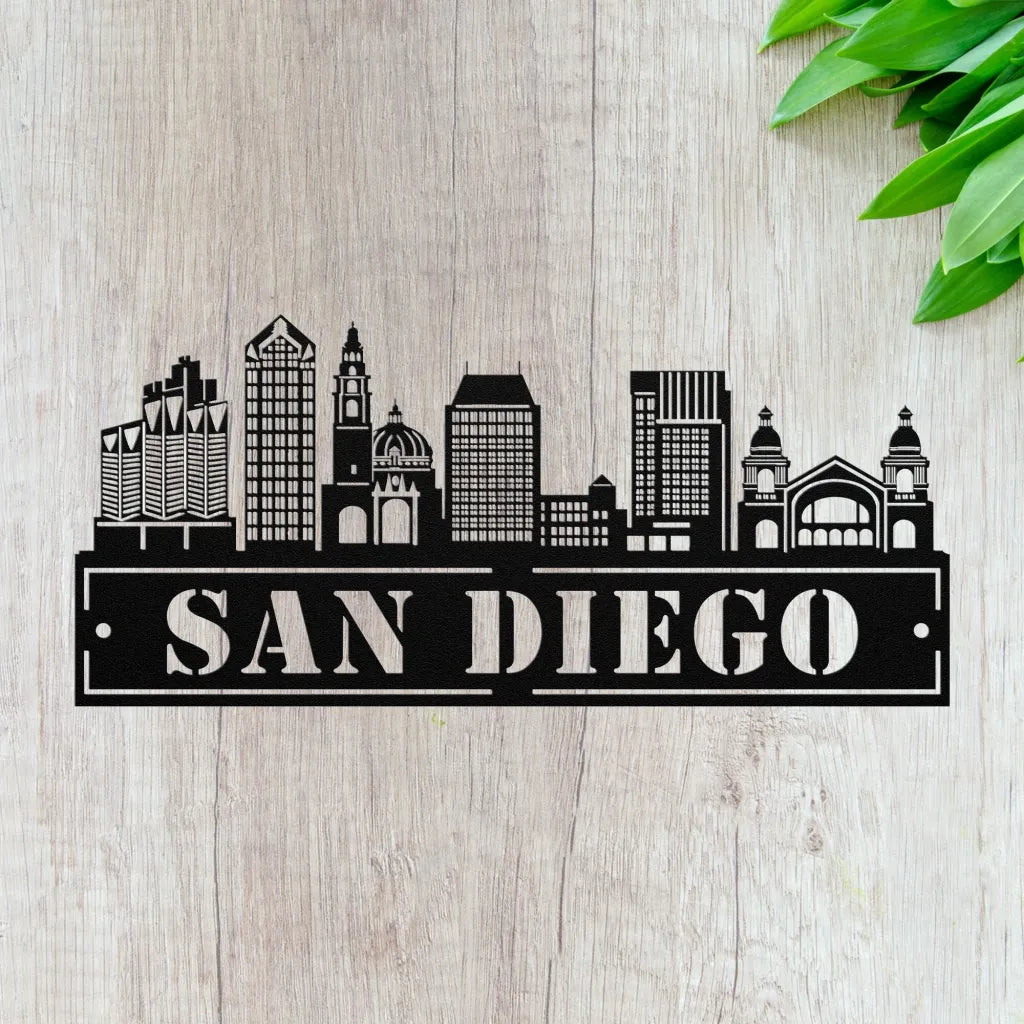 Custom Metal San Diego Sign - Personalized City Skyline Wall