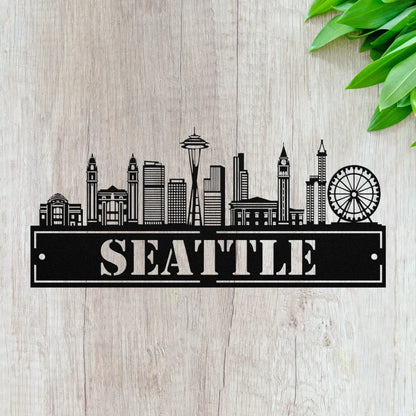 Custom Metal Seattle Sign - Personalized Us City Skyline